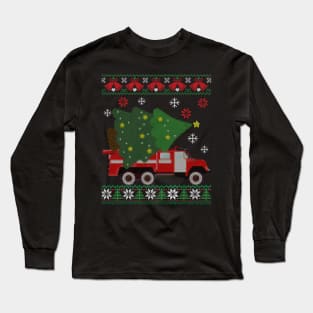 Xmas Firefighter Ugly Sweater Style Funny Xmas Gift Long Sleeve T-Shirt